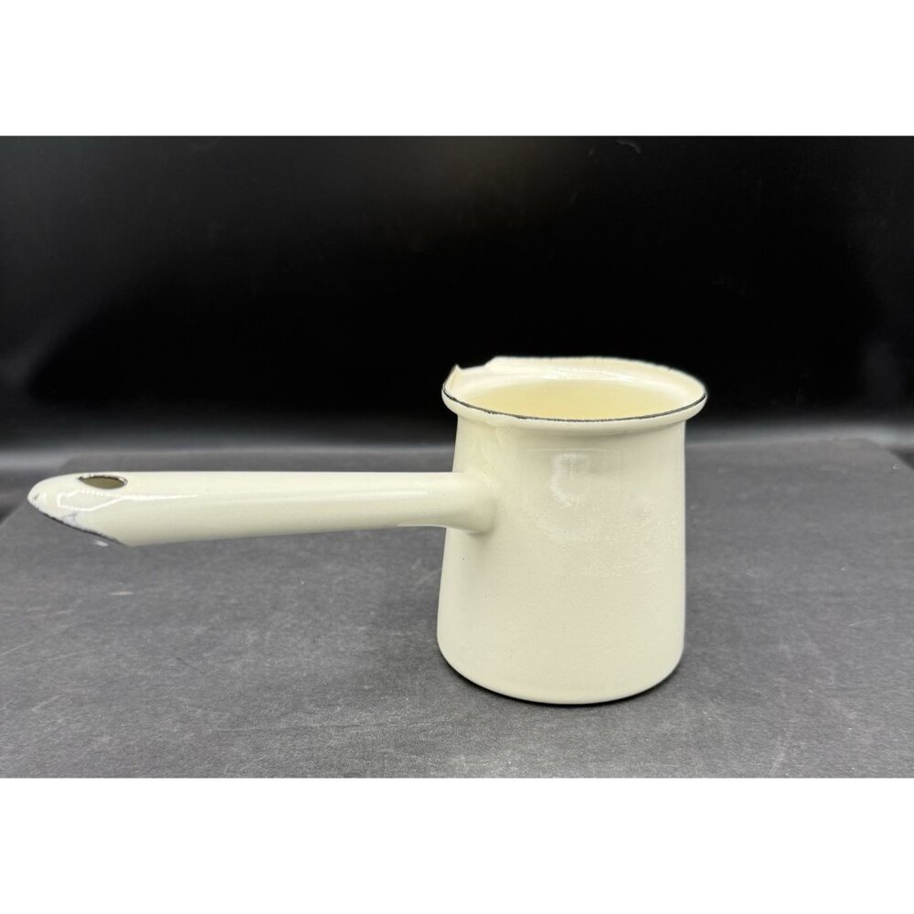 Chaiwalla Off White Enamel Coffee Pot Enamelware Butter Syrup Turkish Coffee - Picture 3 of 8